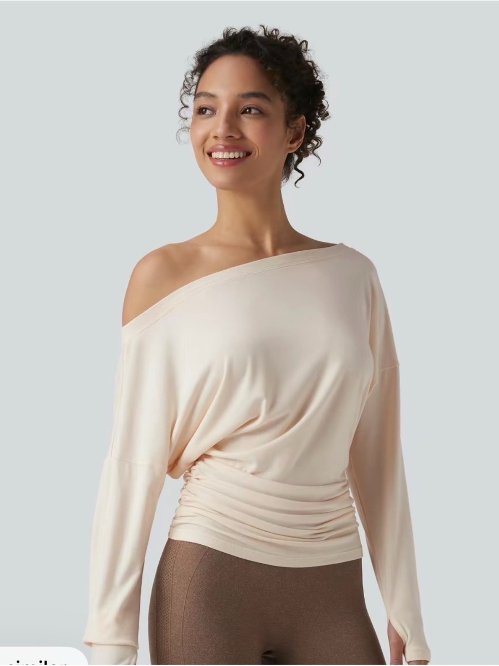 HALARA Off-Shoulder Long Sleeve Top in Cream / peach